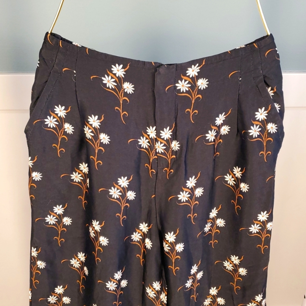 Anthropologie Navy Floral Wide-Leg Pants - Picture 12 of 16
